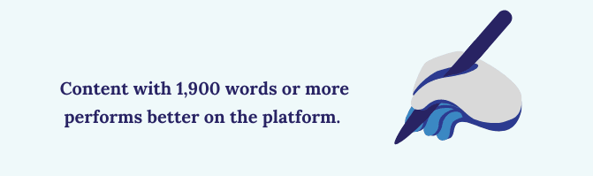 Content with more than 1,900 words performs better on the platform.